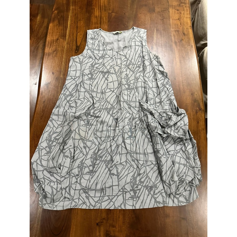 Chalet et Ceci Linen Abstract Print Dress Grey Size 1X